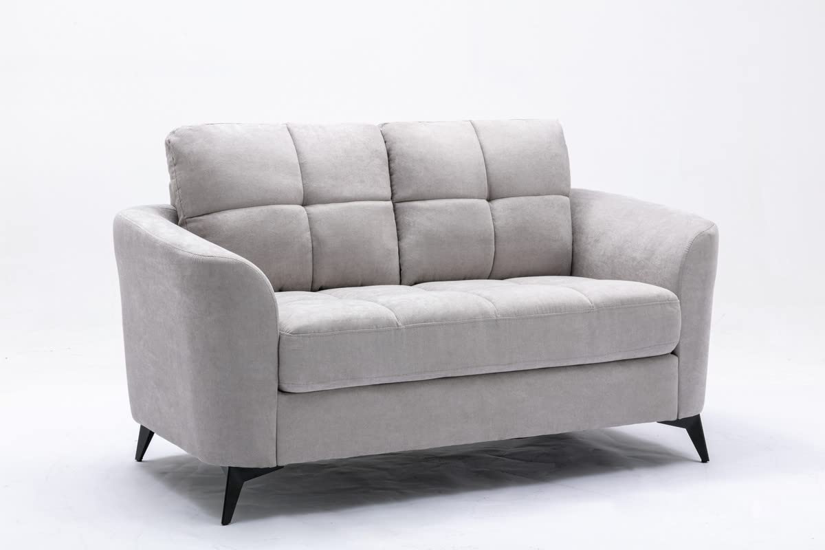 Light Gray Woven Fabric Upholstered Loveseat 60 Inch O247066
