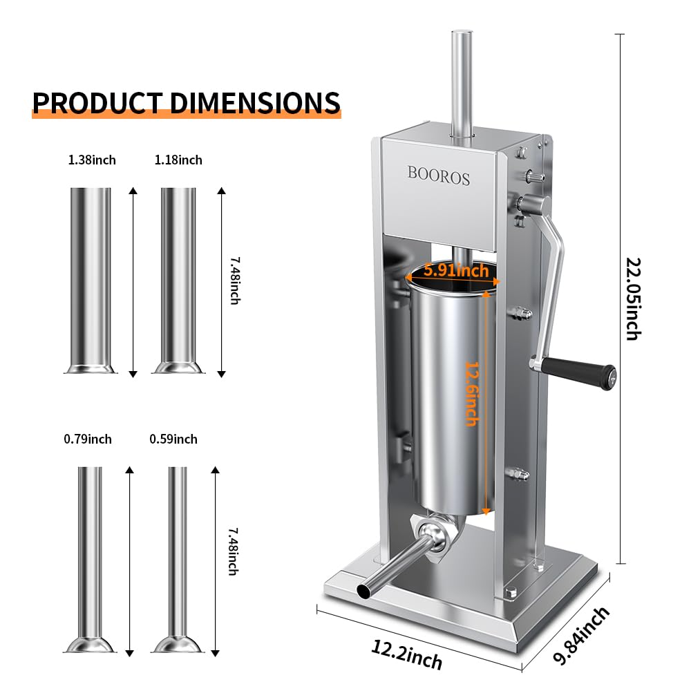 Manual Sausage Stuffer, 11Lbs/5L Meat Stuffer, 4 Stuffing Tubes K5175