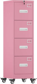 4 Drawer Metal File Cabinet with Lock and Wheels J541615
