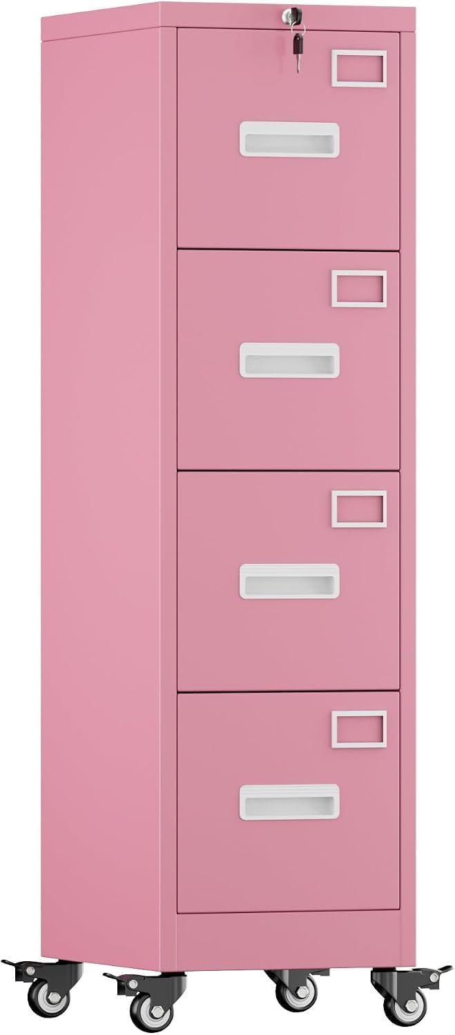 4 Drawer Metal File Cabinet with Lock and Wheels J541615