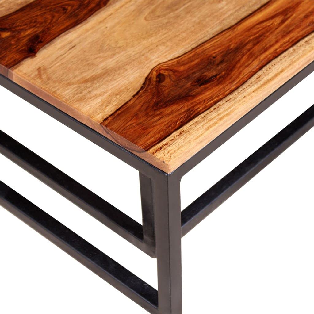 Solid Sheesham Wood Nesting Coffee Table Set with Metal Frame U991201