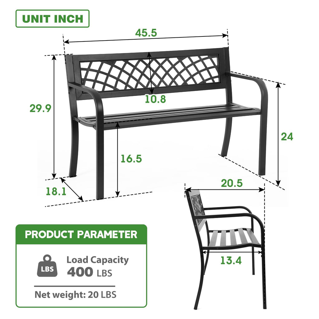 Black Metal Garden Bench with Plastic Backrest and Armrests H8022