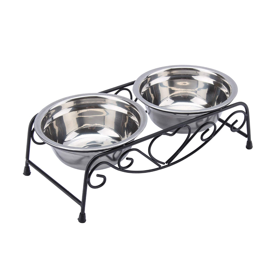 Double Stainless Steel Elevated Dog Bowls with Iron Stand D88638
