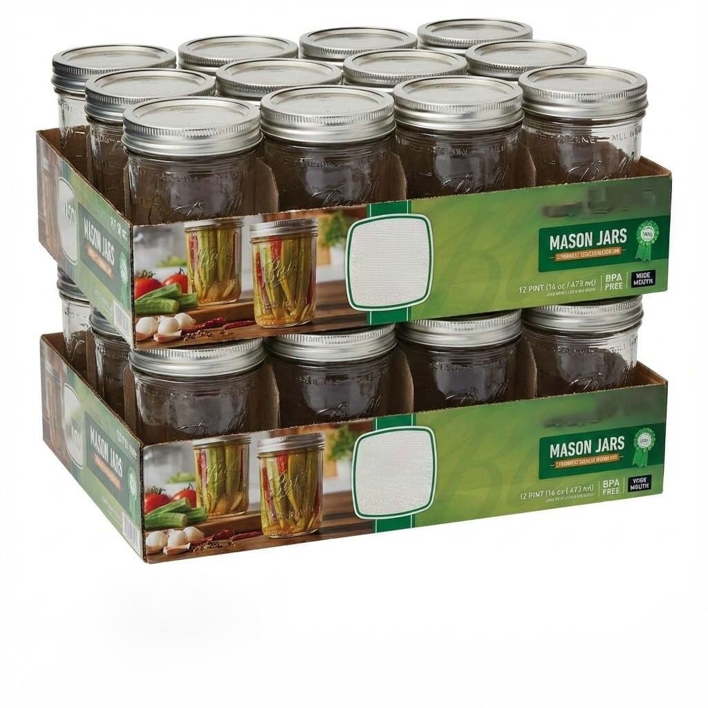 16oz Wide Mouth Clear Glass Mason Jars with Lids & Bands M6331