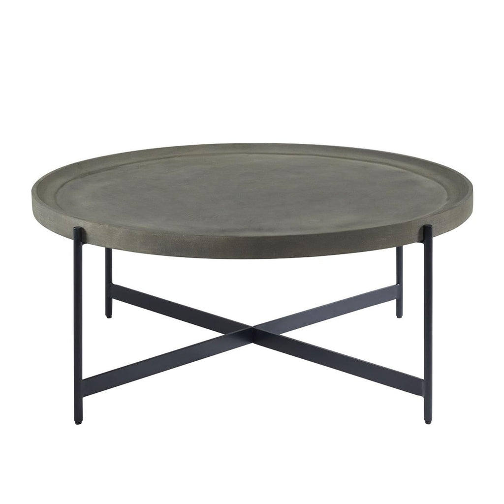 42-Inch Round Concrete-Coated Wood Coffee Table with Tray Top F4951