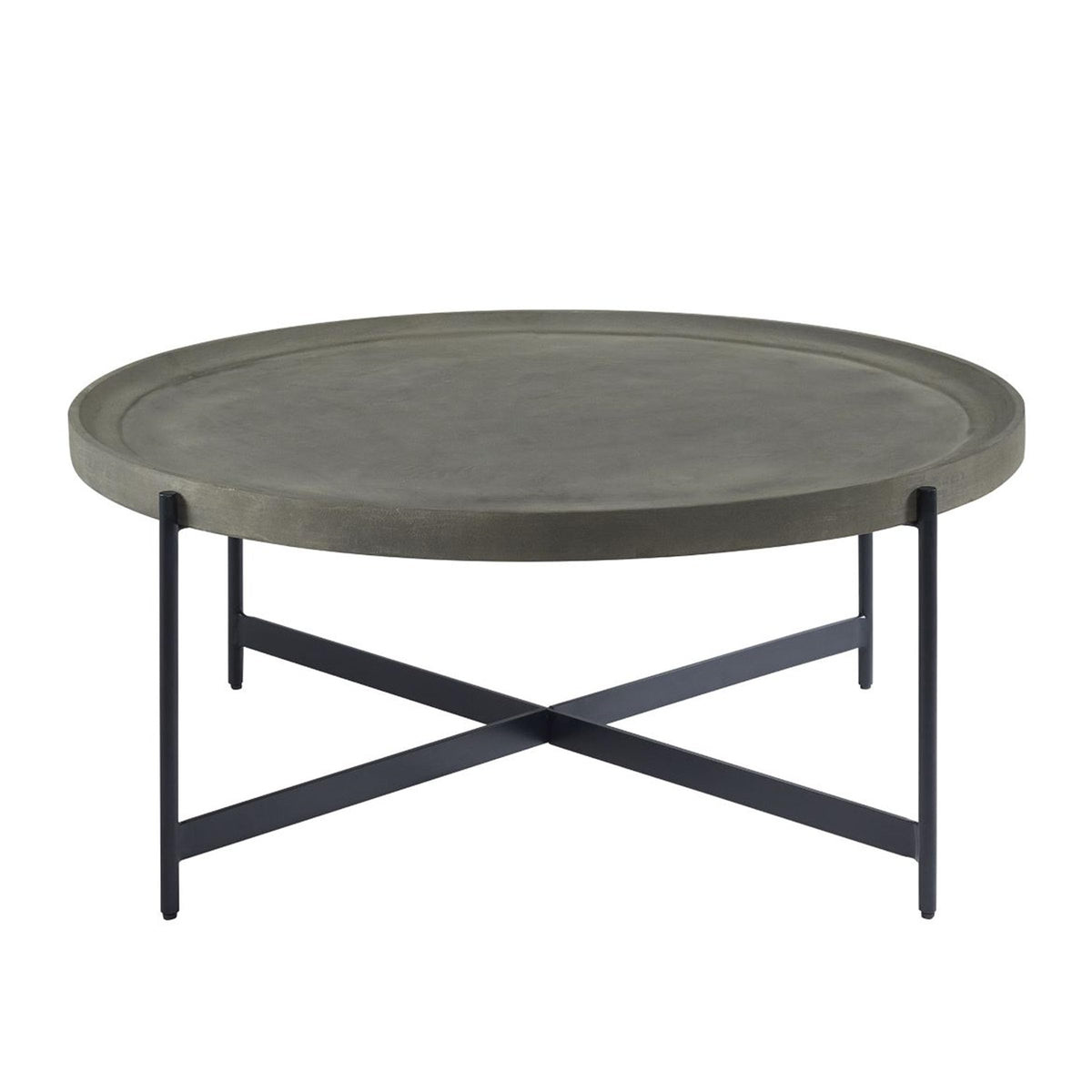 42-Inch Round Concrete-Coated Wood Coffee Table with Tray Top F4951