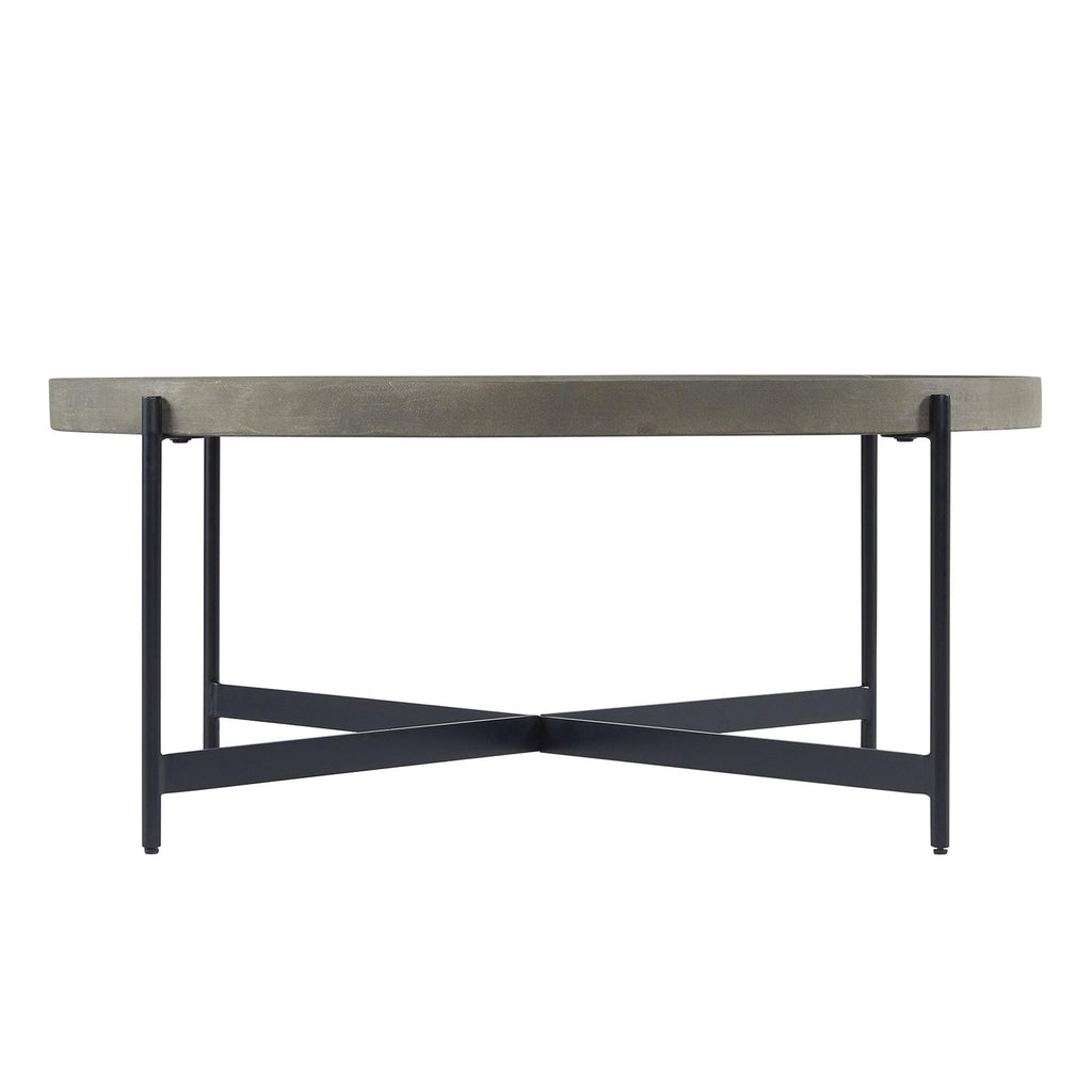 42-Inch Round Concrete-Coated Wood Coffee Table with Tray Top F4951