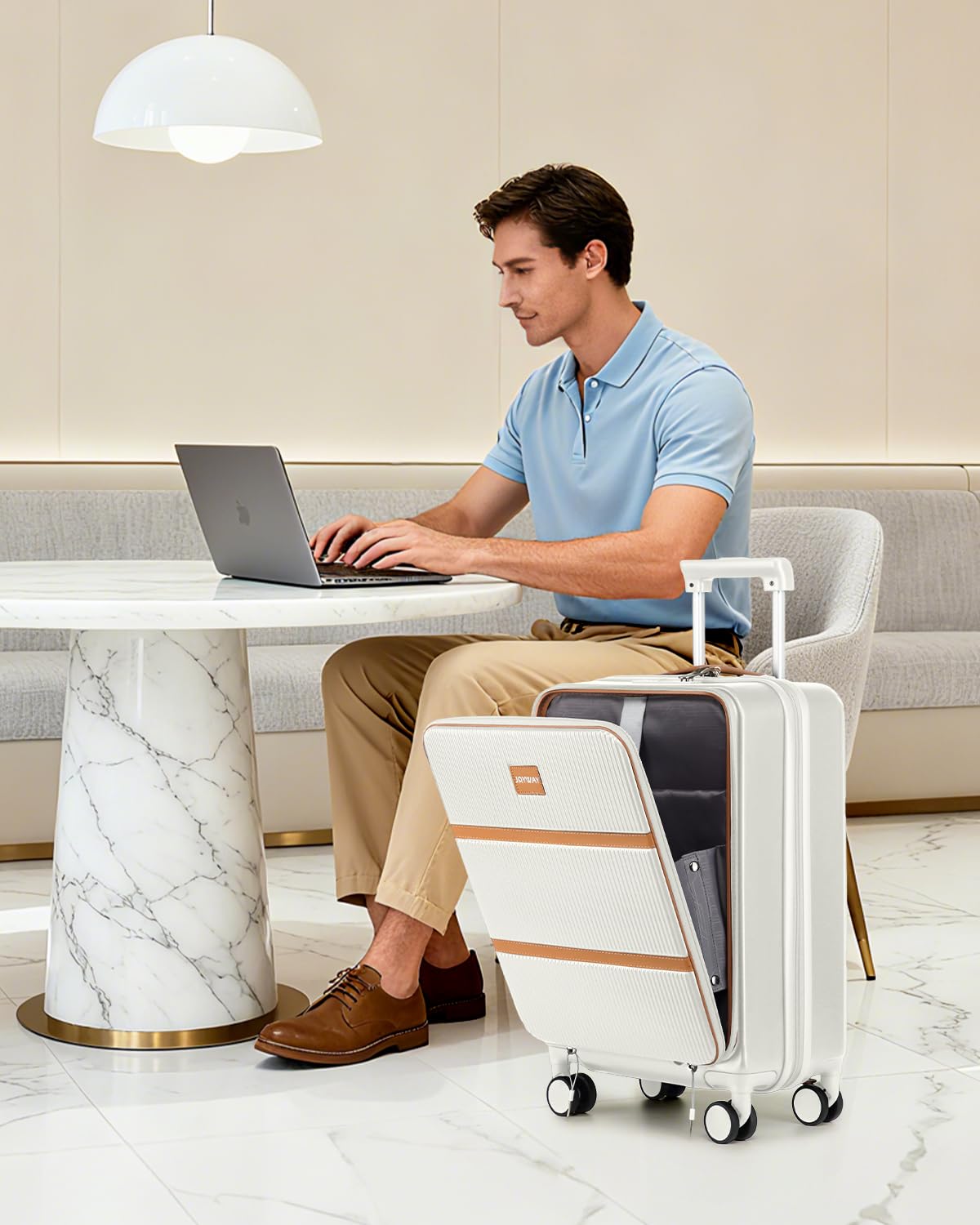 20 Inch Carry On Luggage with Front Pocket and Cup Holder, White G956