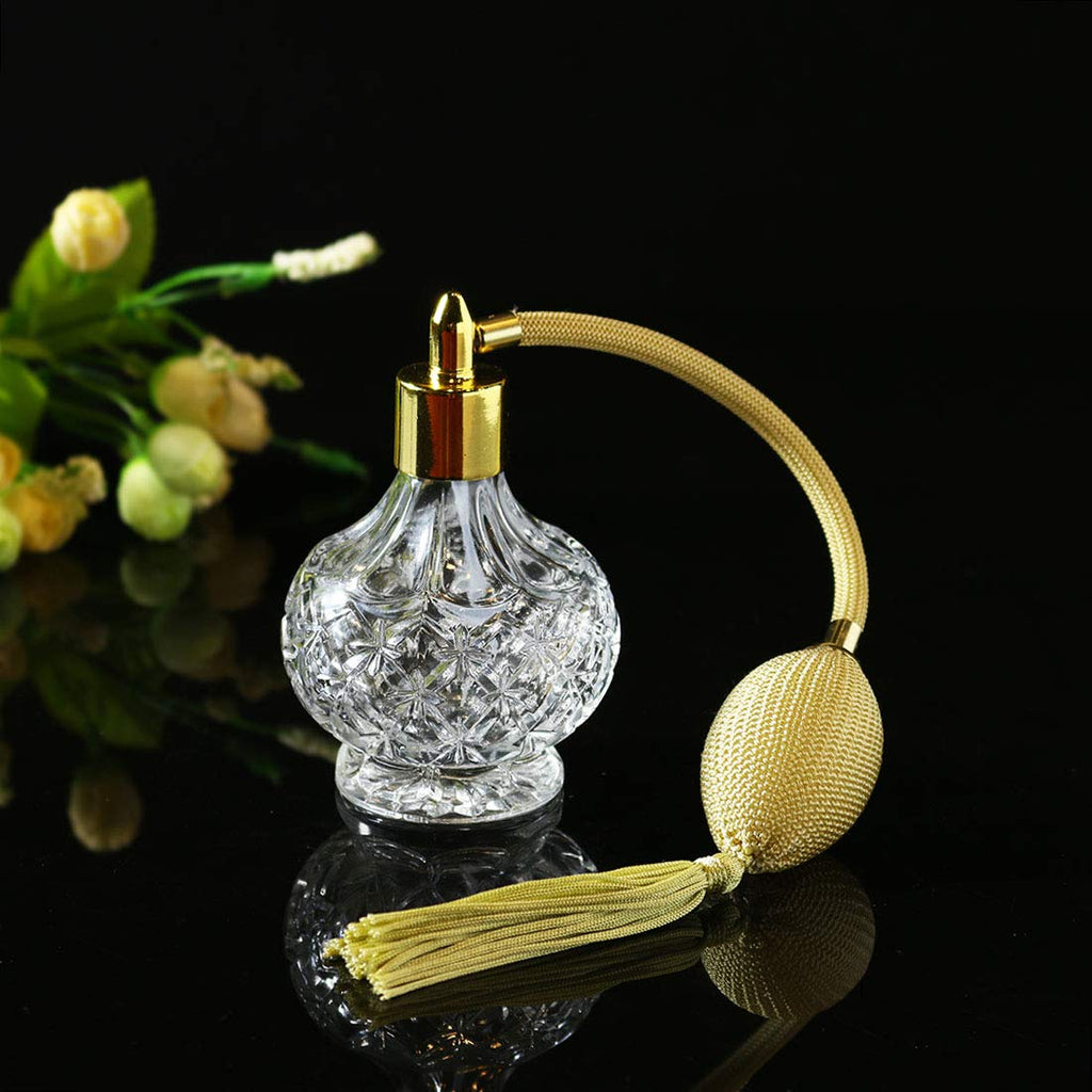 Clear Checked Carved Glass Refillable Perfume Bottle with Spray Atomizer, Pack of 2 V573