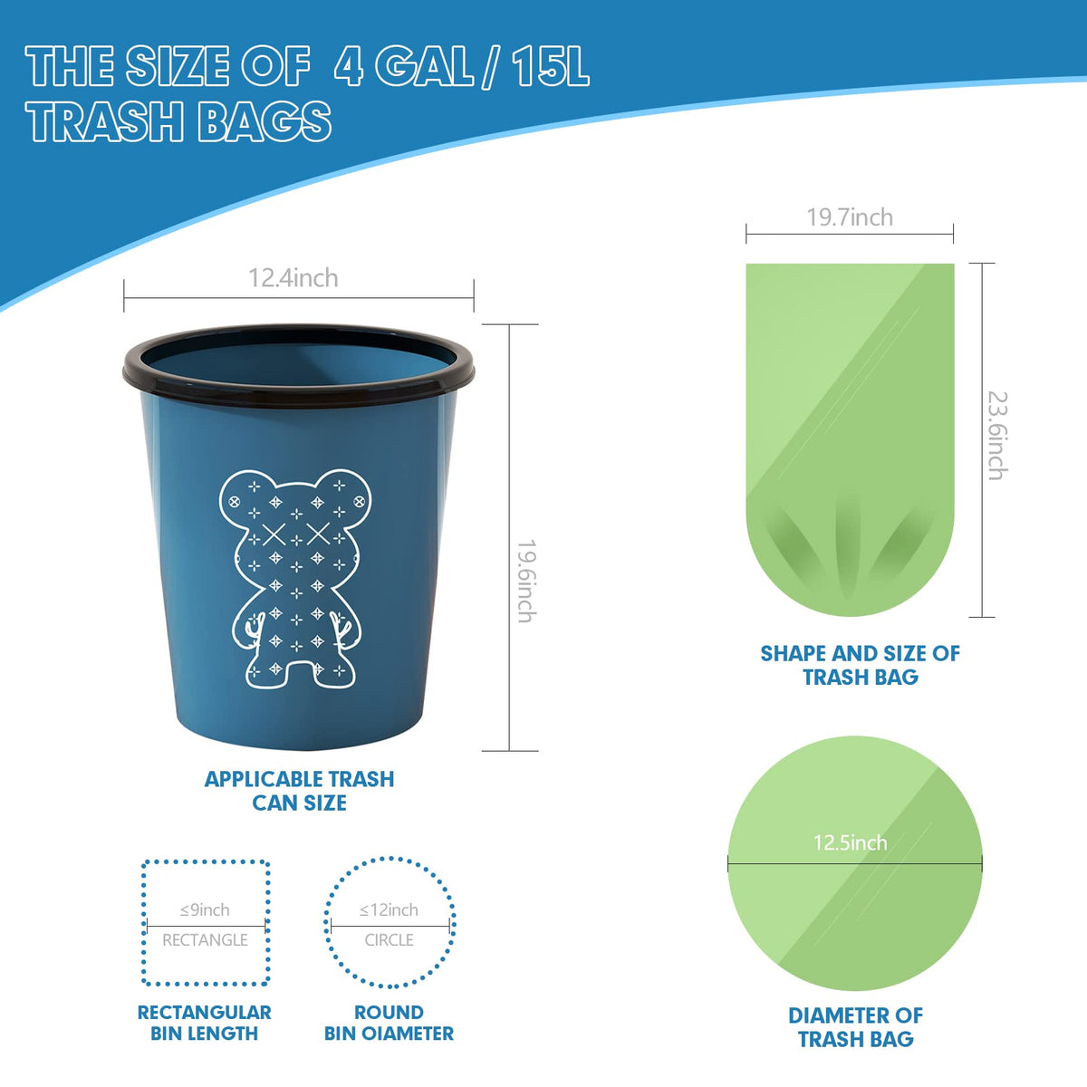 4 Gallon Biodegradable Extra Thick Small Trash Bags D86211