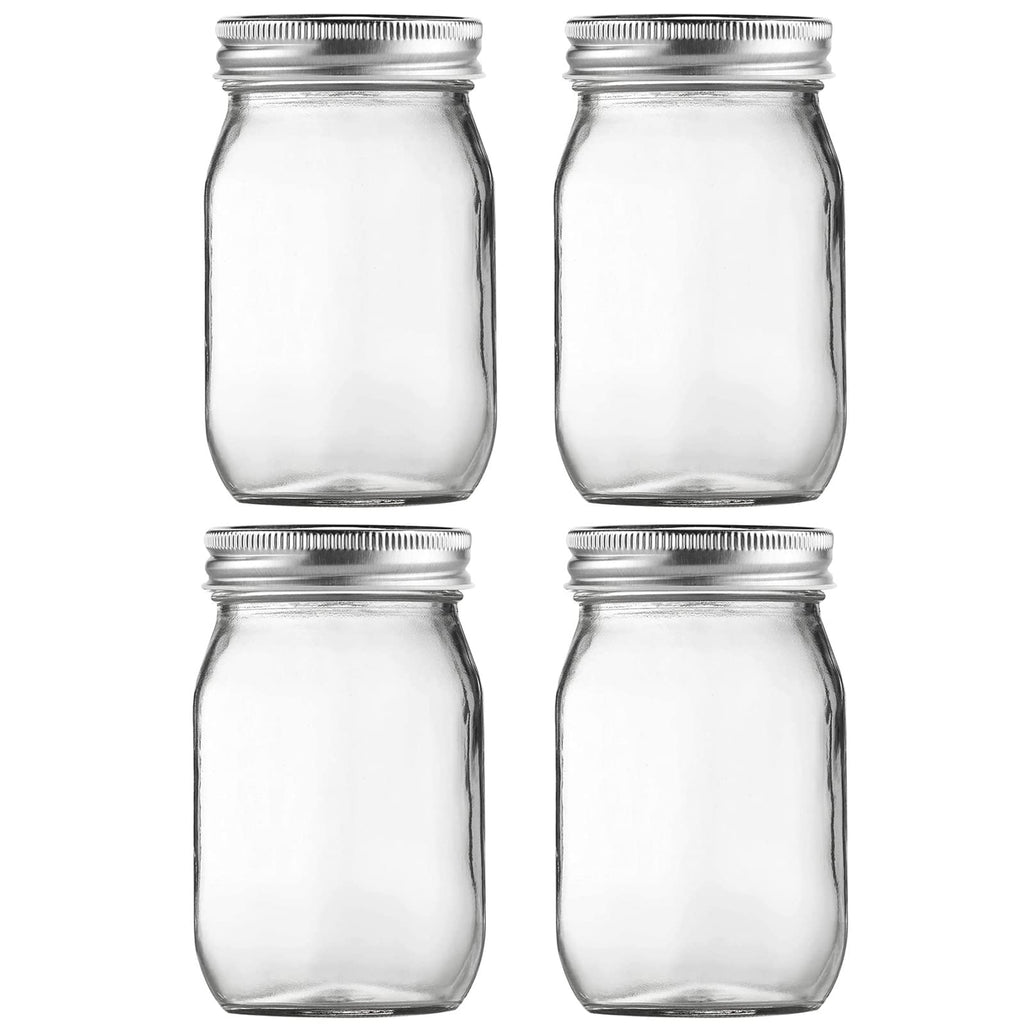 16oz Regular Mouth Glass Mason Jars with Airtight Lids, 4 Pack X93716