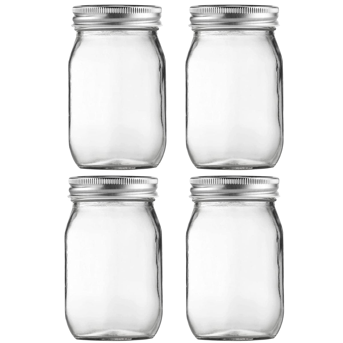16oz Regular Mouth Glass Mason Jars with Airtight Lids, 4 Pack X93716