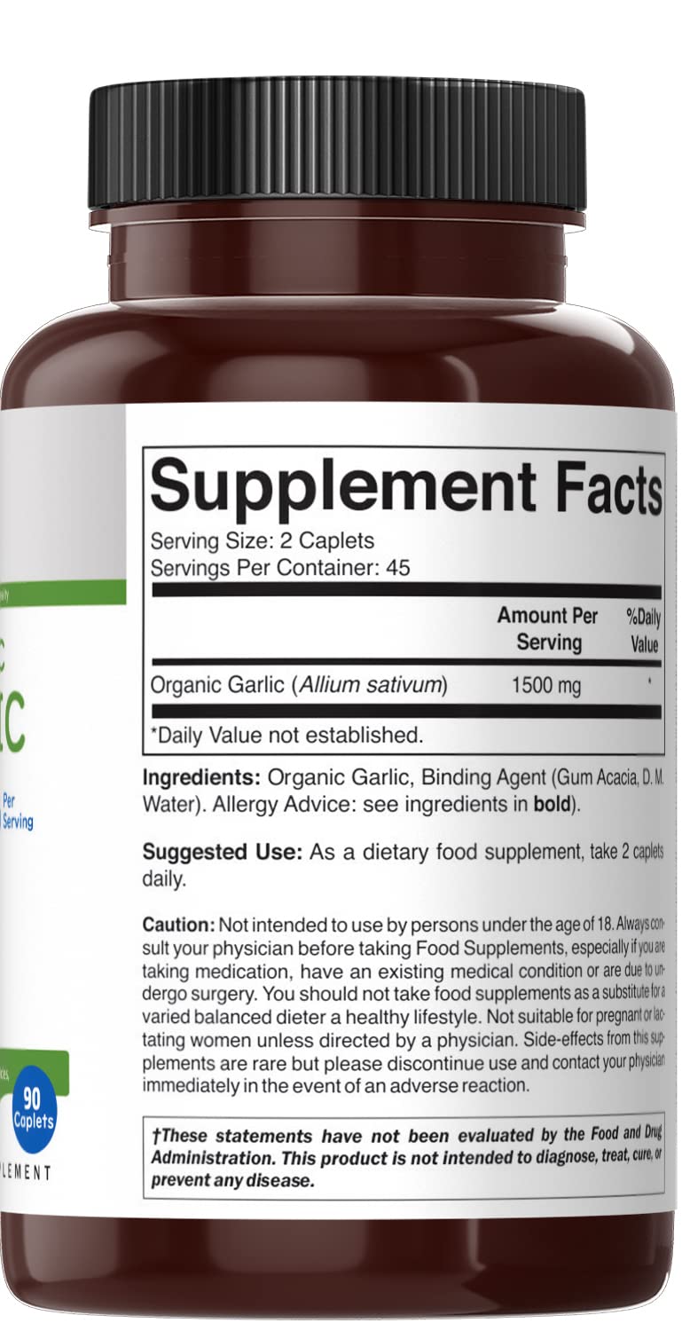 Organic Garlic 1500mg 90 Vegetarian Tablets V31986