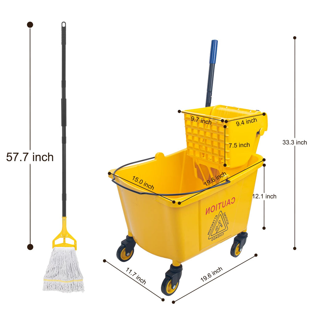 35 Quart Mop Bucket with Side Press Wringer on Wheels E78298