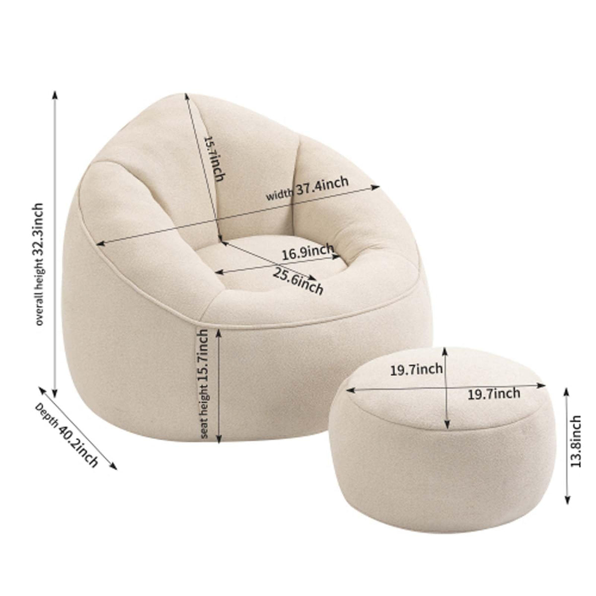 Memory Foam Bean Bag Chair with Footrest I3386