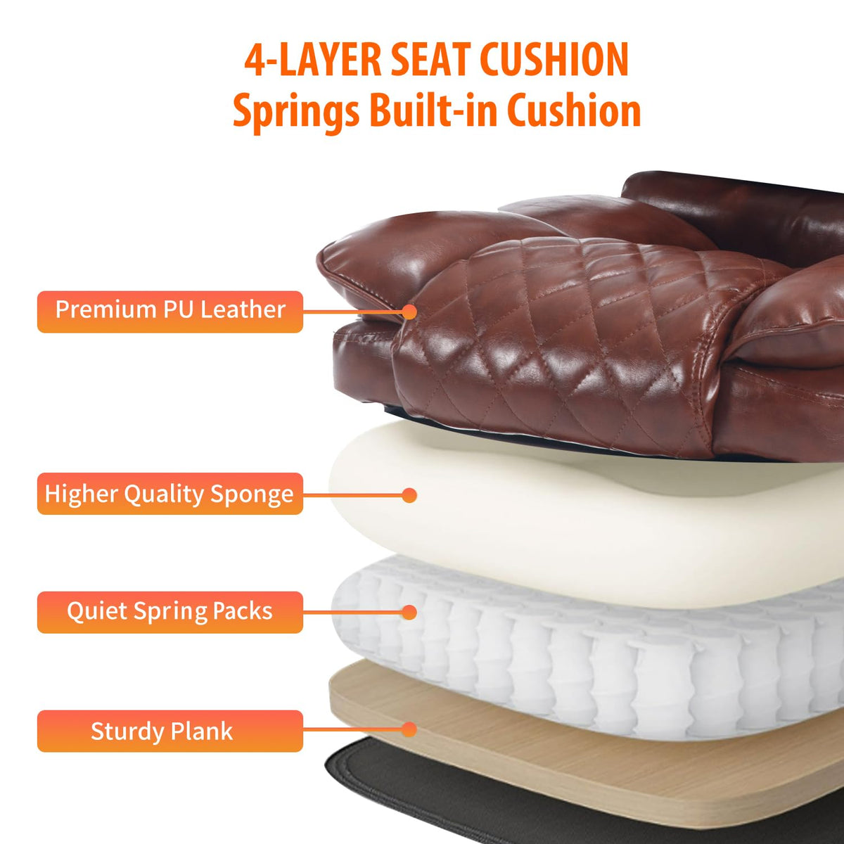 Brown Reclining Ergonomic Office Chair with Footrest J28744