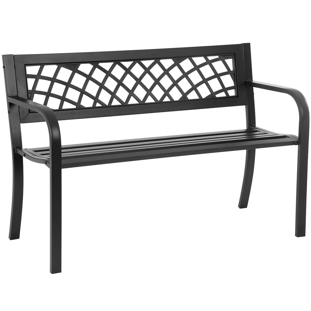 Black Metal Garden Bench with Plastic Backrest and Armrests H8022