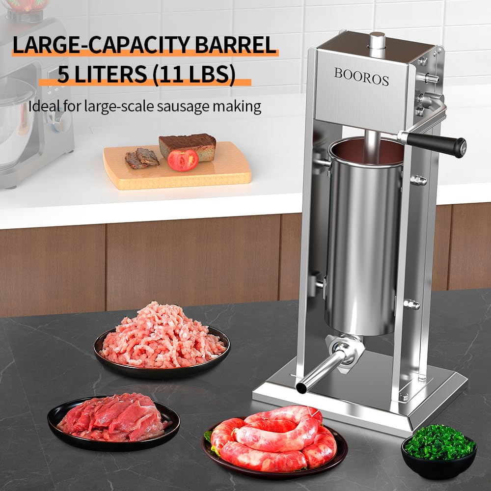Manual Sausage Stuffer, 11Lbs/5L Meat Stuffer, 4 Stuffing Tubes K5175