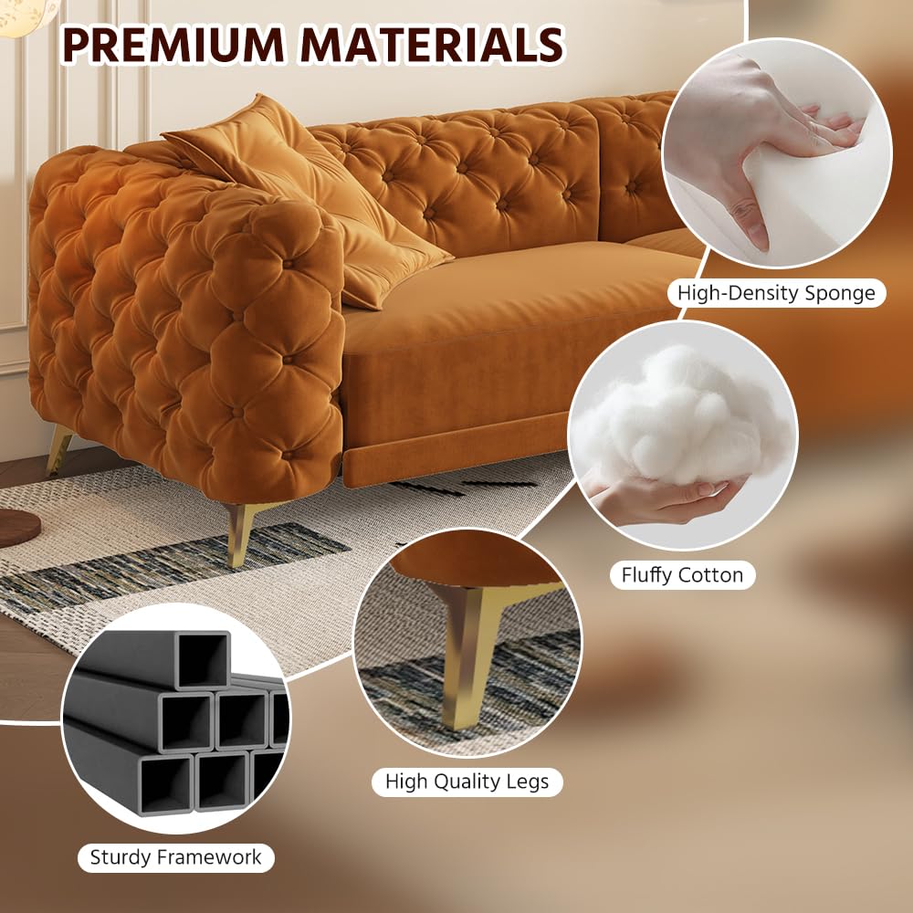 Orange Velvet 3 in 1 Convertible Sleeper Sofa H438361