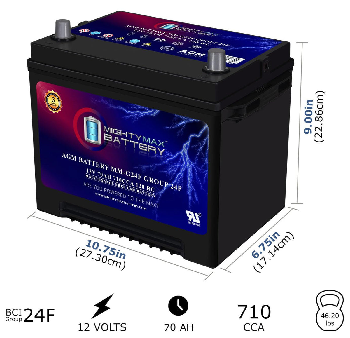 12V 70Ah AGM Replacement Battery V924414