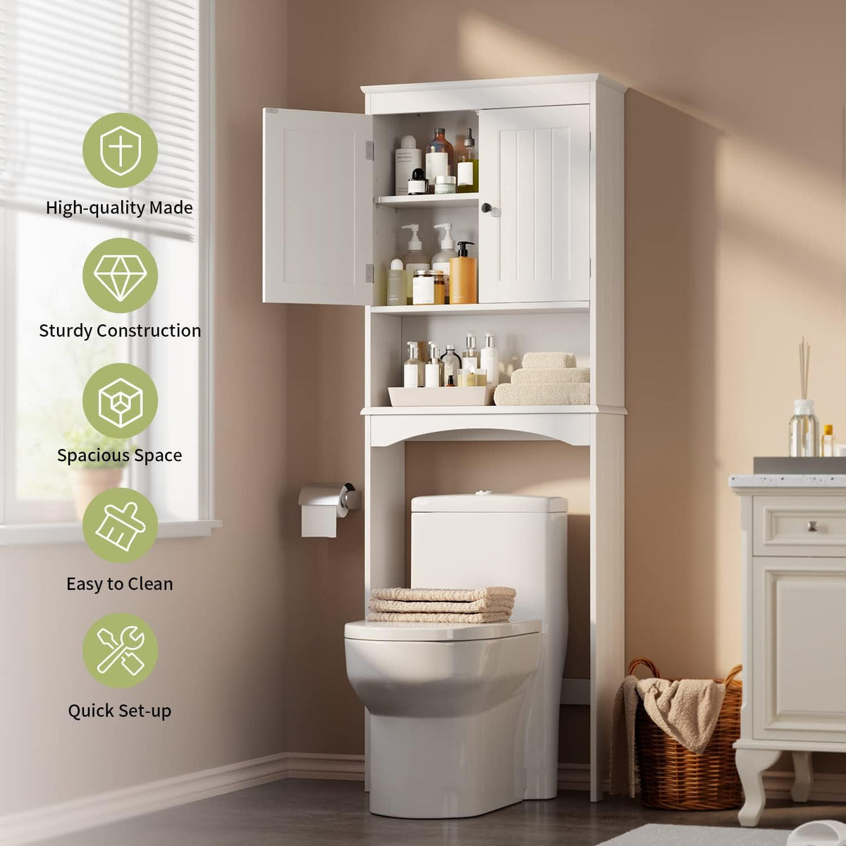 Over the Toilet Storage Cabinet with Adjustable Shelf, White L704