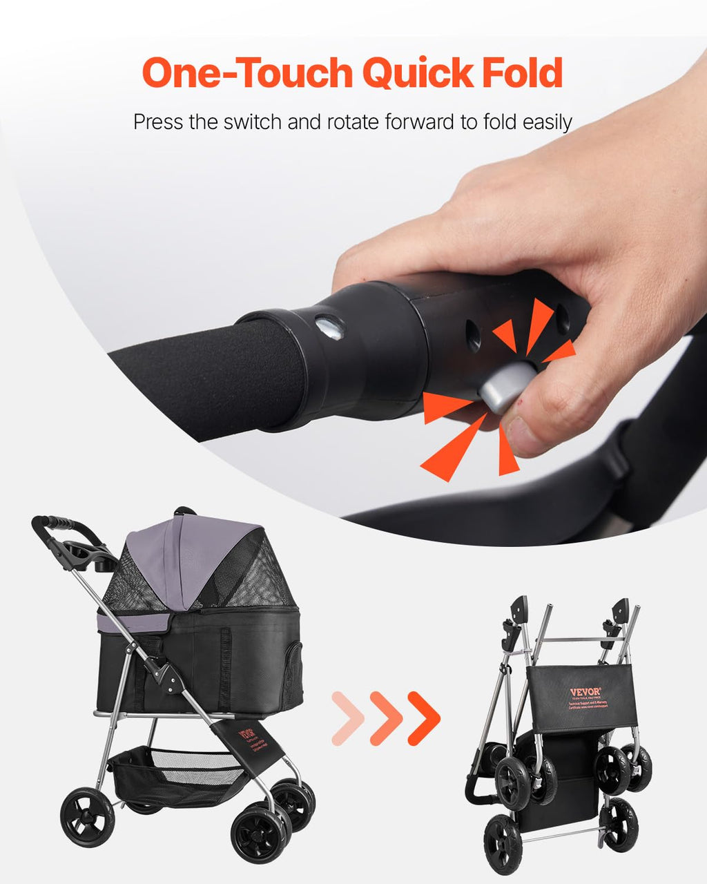Foldable 4 Wheels Pet Stroller with Detachable Carrier F80001