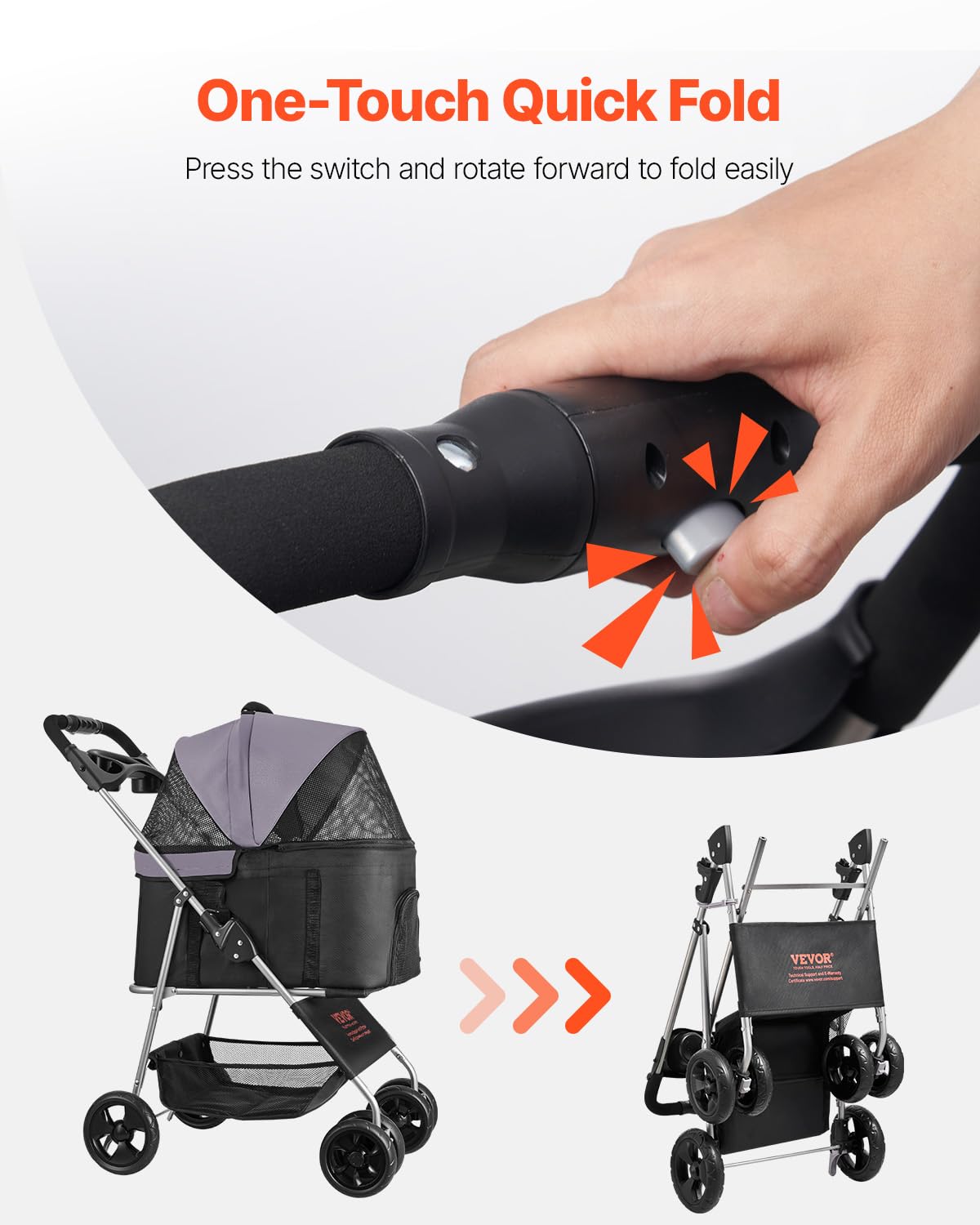 Foldable 4 Wheels Pet Stroller with Detachable Carrier F80001