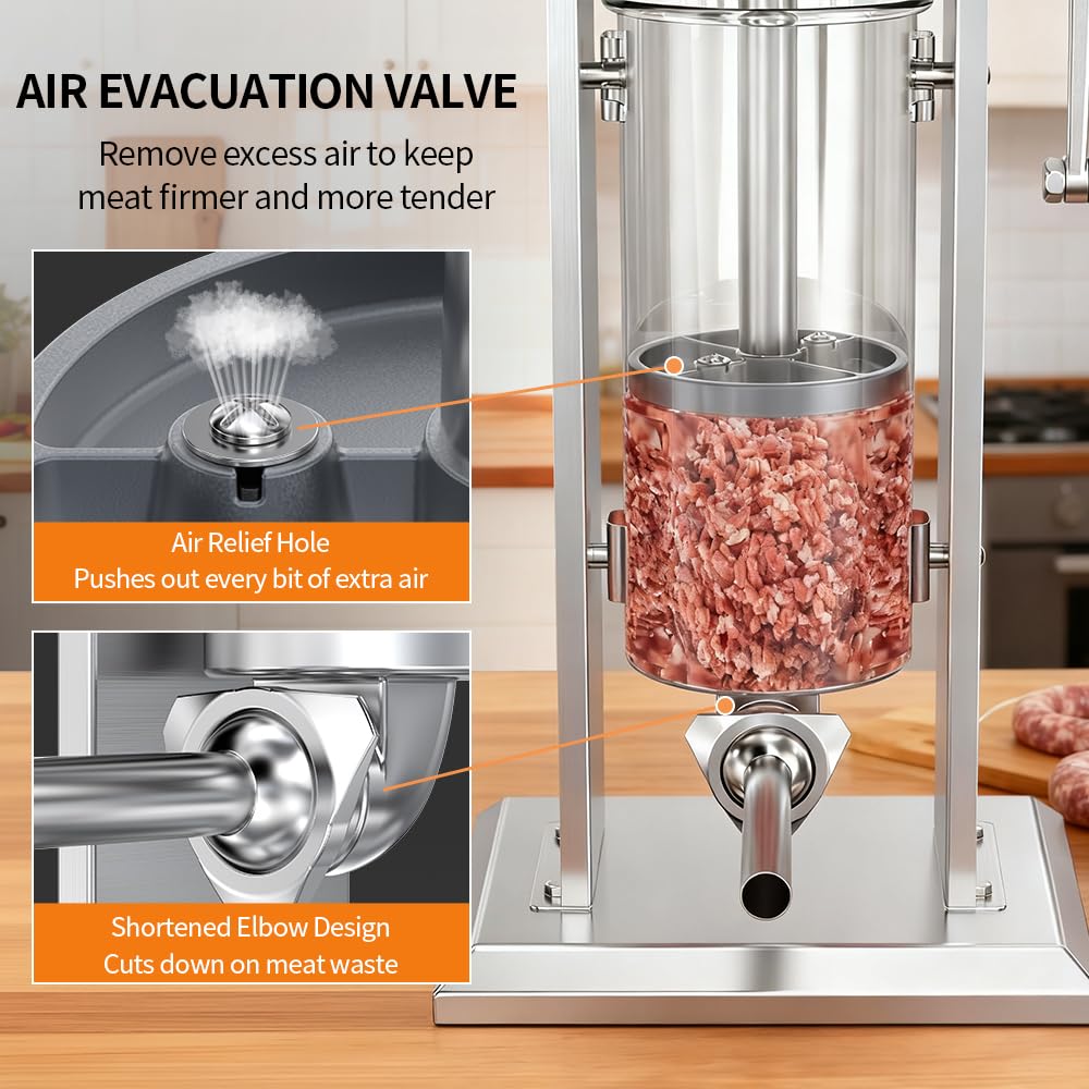 Manual Sausage Stuffer, 11Lbs/5L Meat Stuffer, 4 Stuffing Tubes K5175