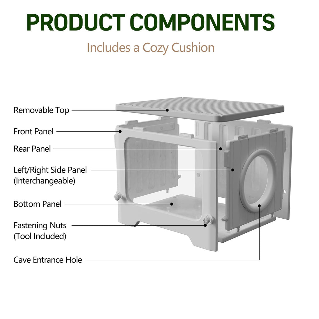 Weatherproof Stackable Outdoor Cat House with Clear Window T470