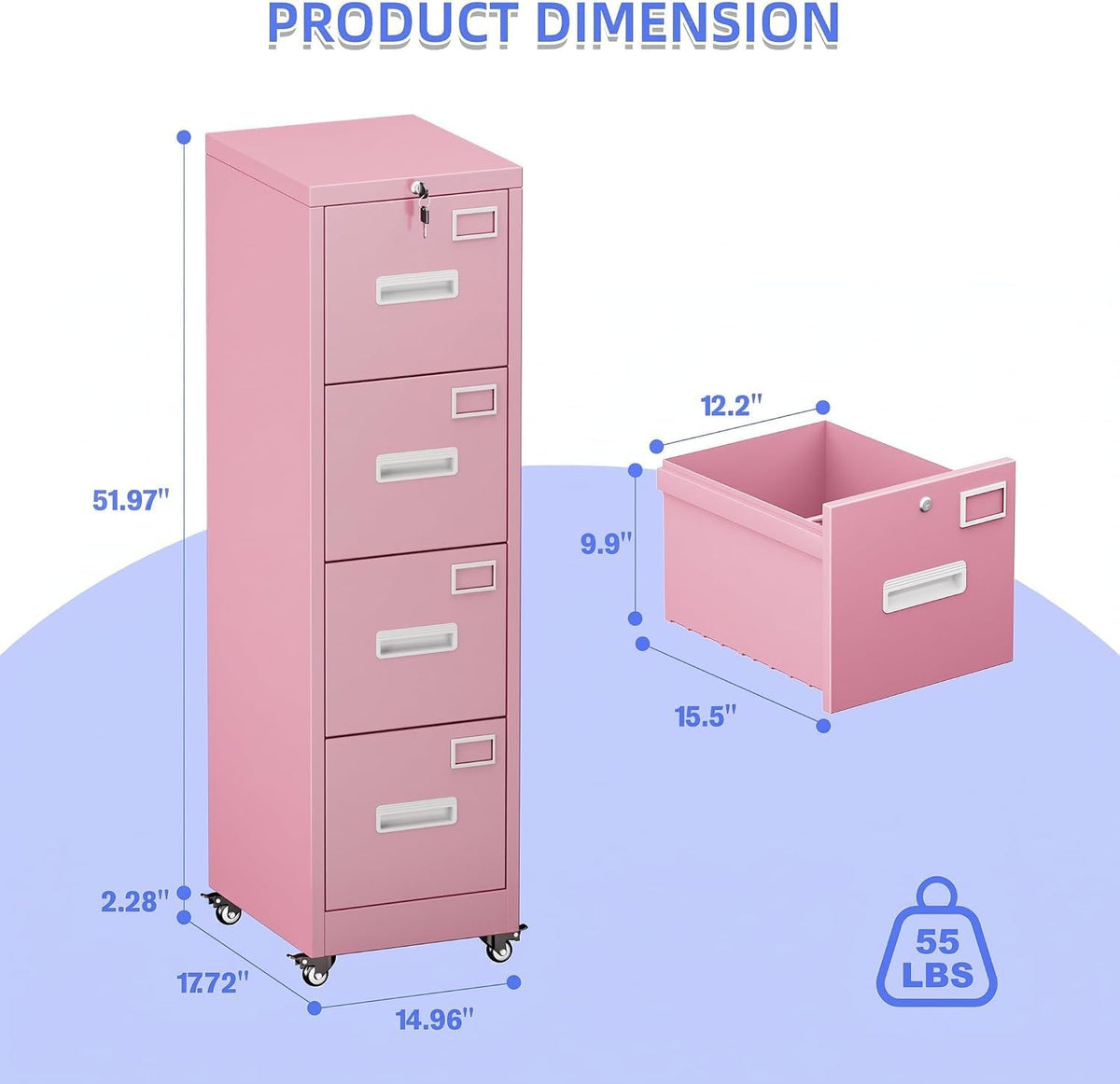 4 Drawer Metal File Cabinet with Lock and Wheels J541615