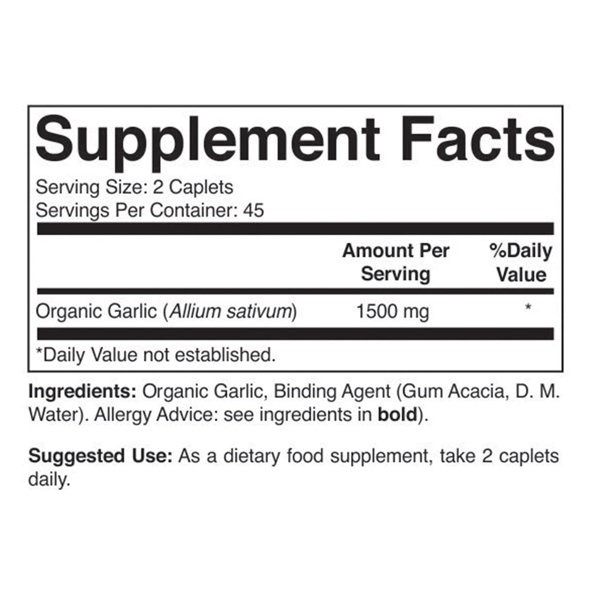 Organic Garlic 1500mg 90 Vegetarian Tablets V31986
