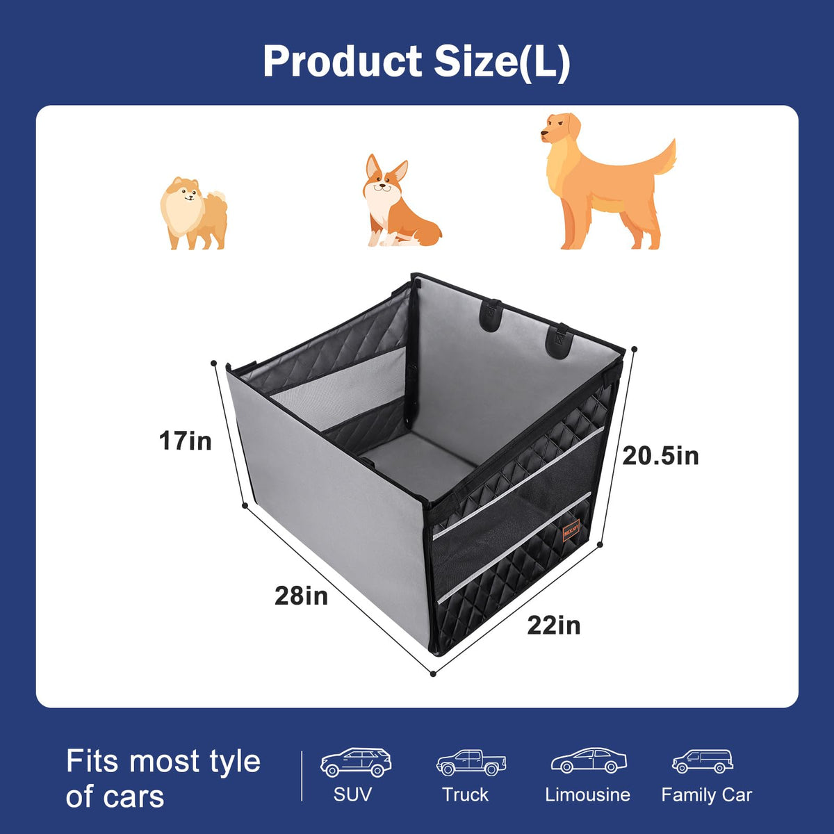 Waterproof Dog Car Seat with Storage Pocket L493