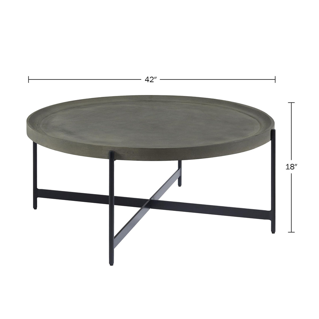 42-Inch Round Concrete-Coated Wood Coffee Table with Tray Top F4951