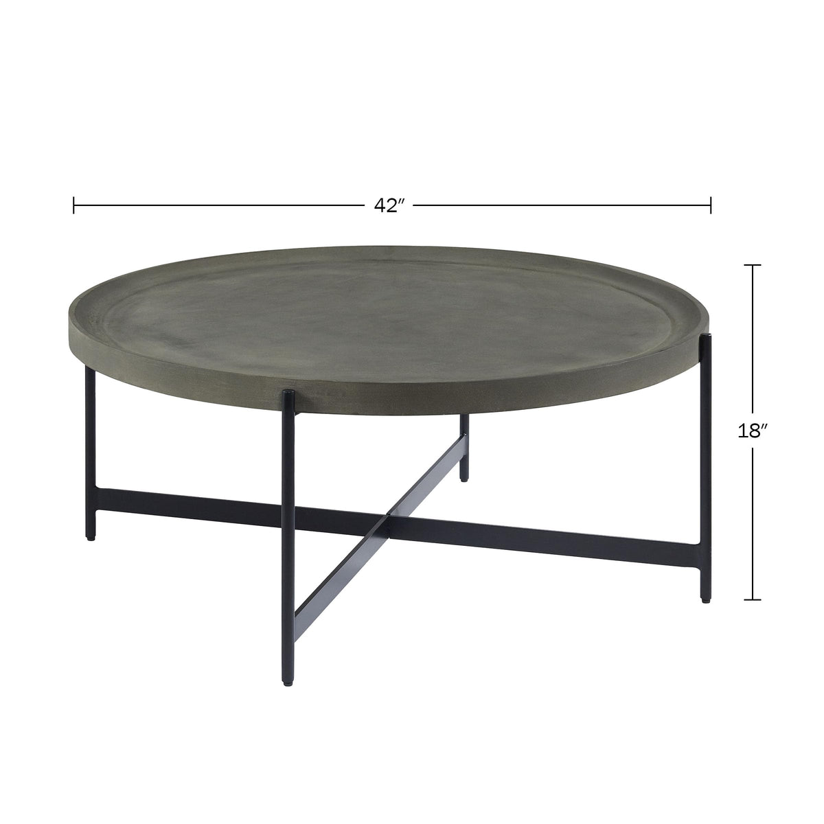 42-Inch Round Concrete-Coated Wood Coffee Table with Tray Top F4951