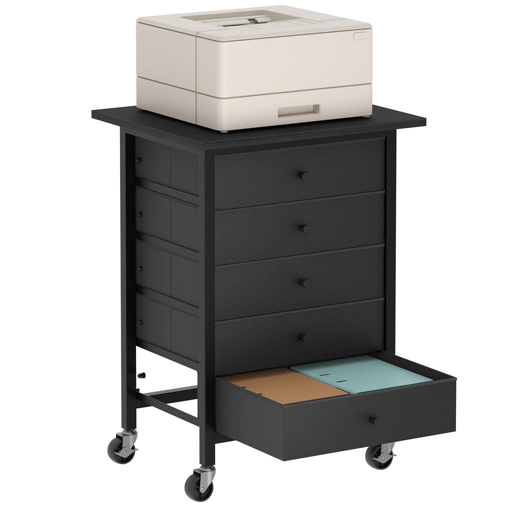 Black 5 Drawer Rolling File Cabinet with Wheels G80497