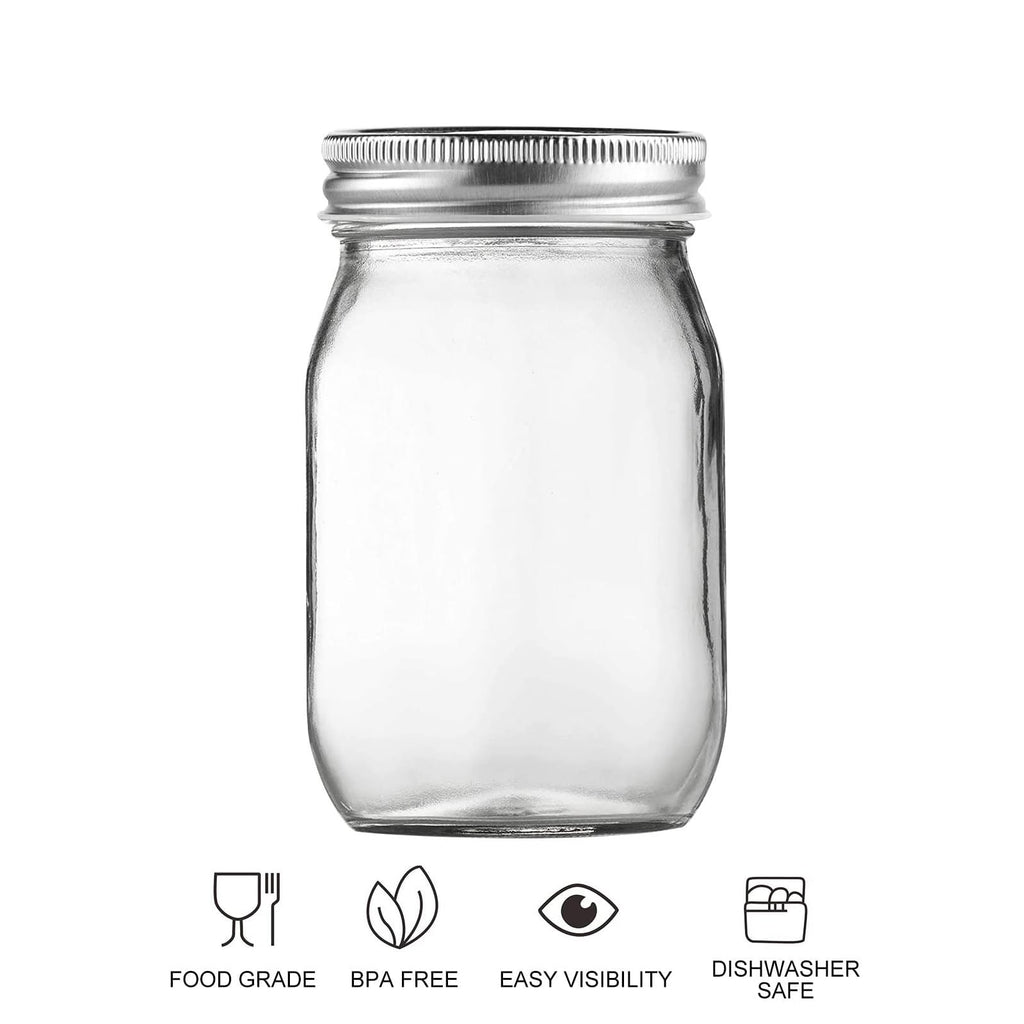 16oz Regular Mouth Glass Mason Jars with Airtight Lids, 4 Pack X93716