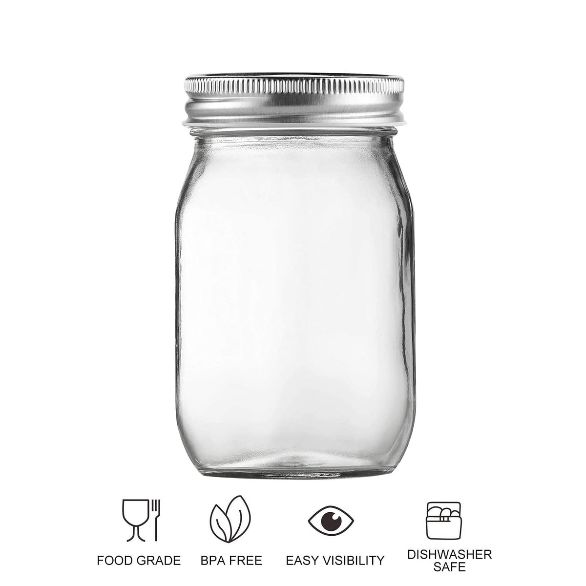 16oz Regular Mouth Glass Mason Jars with Airtight Lids, 4 Pack X93716