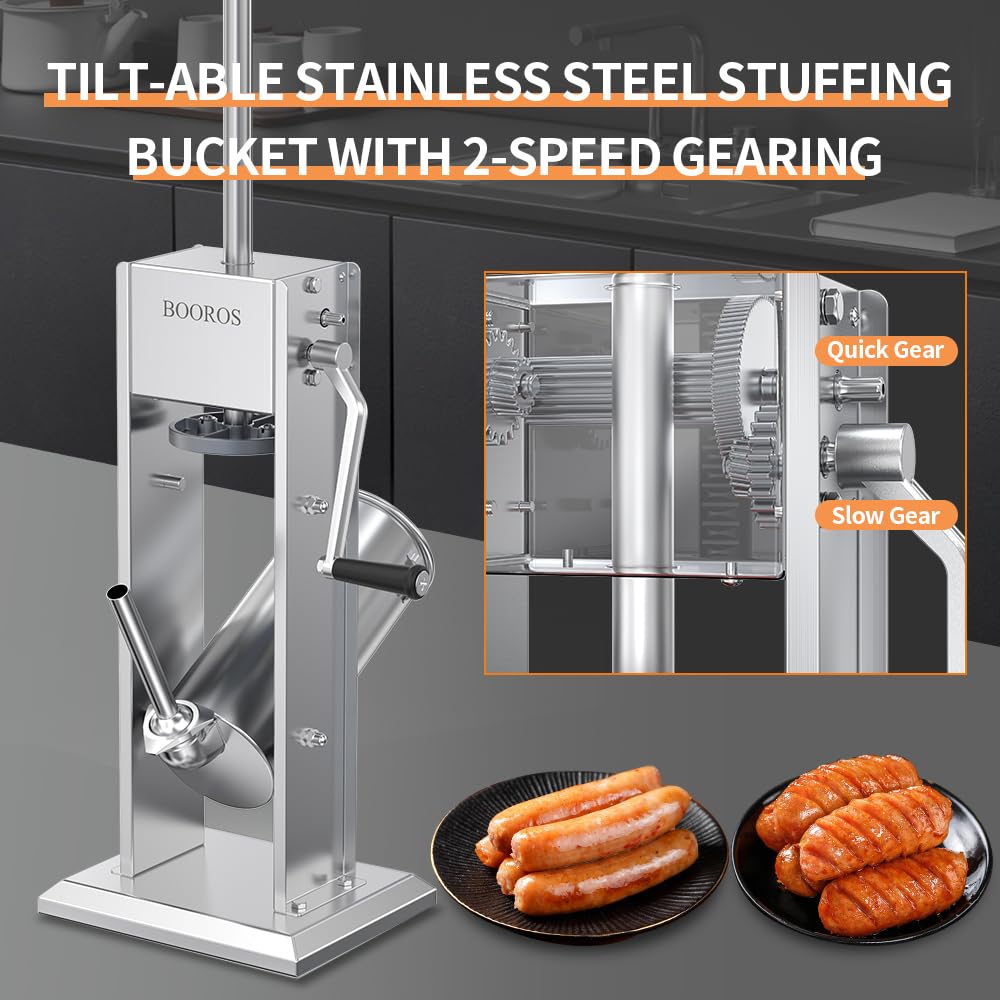 Manual Sausage Stuffer, 11Lbs/5L Meat Stuffer, 4 Stuffing Tubes K5175