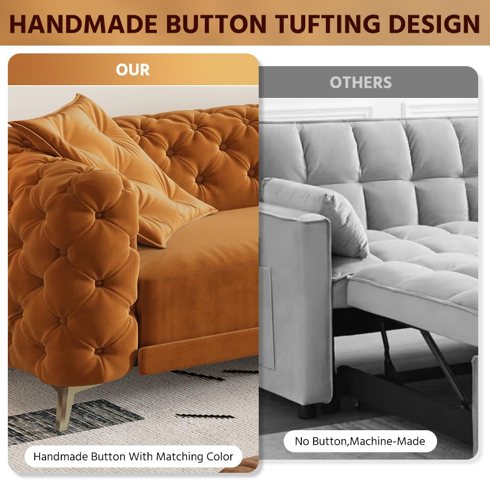 Orange Velvet 3 in 1 Convertible Sleeper Sofa H438361