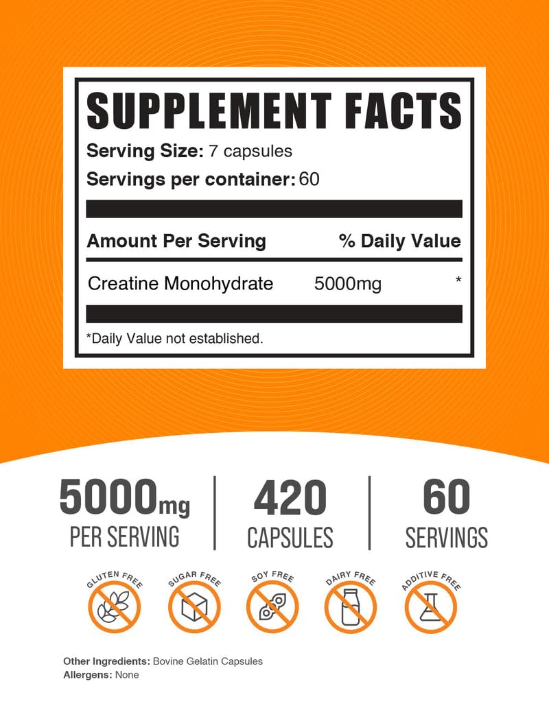Micronized Creatine Monohydrate Capsules Gluten Free 5000mg 420 Count R5306