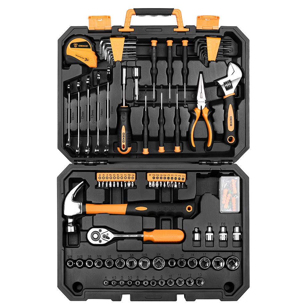 128 Piece Household Hand Tool Kit with Plastic Toolbox Storage Case K486761