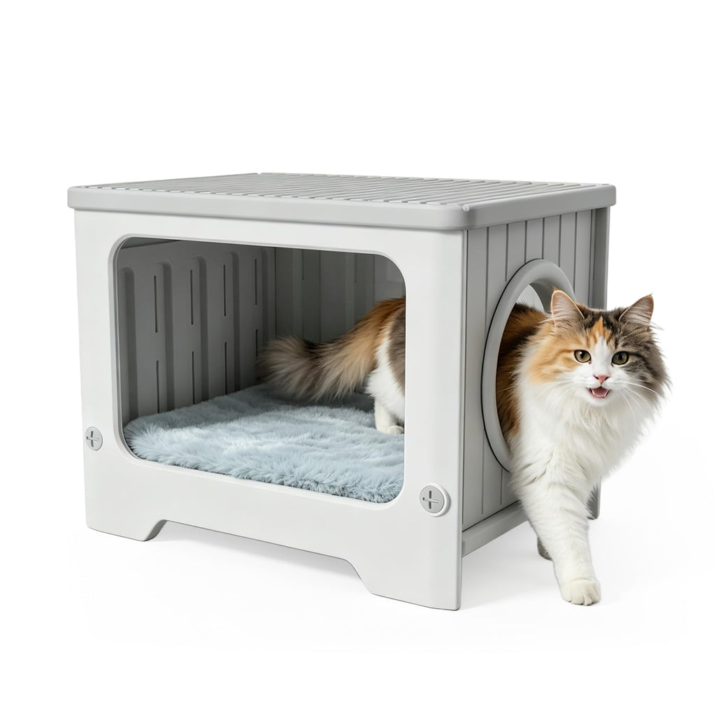 Weatherproof Stackable Outdoor Cat House with Clear Window T470