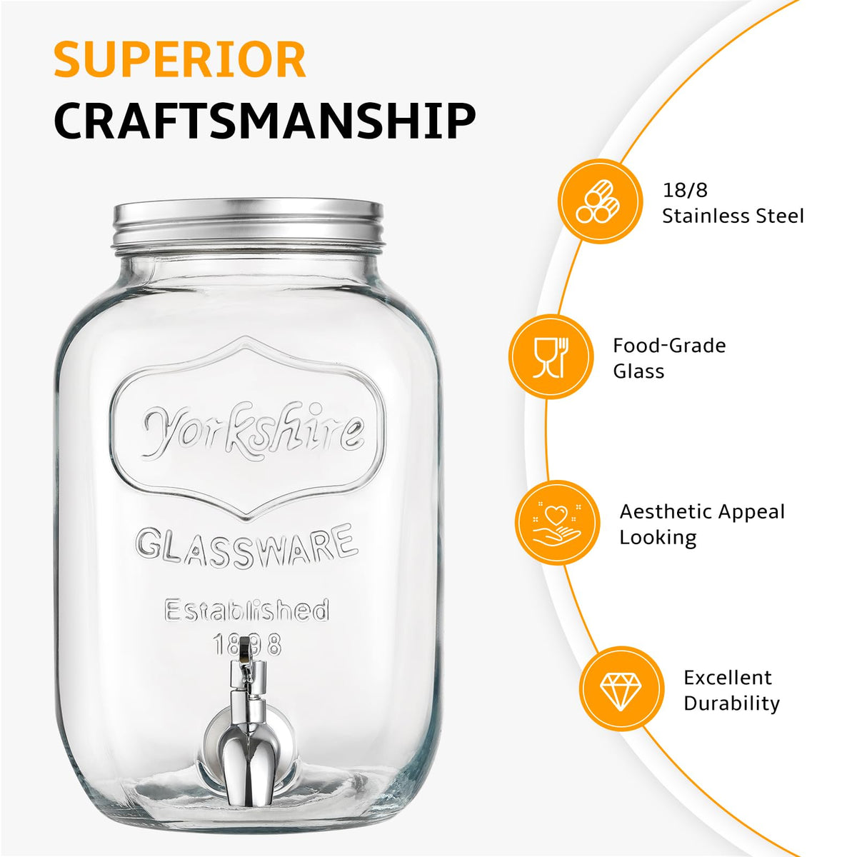 2 Gallon Glass Beverage Dispenser with Stand and Lid C78420