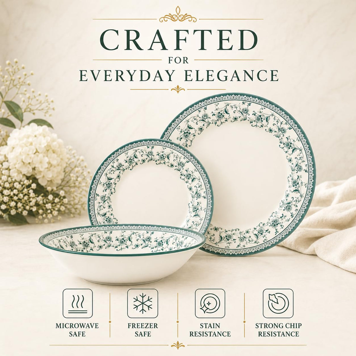 12-Piece Porcelain Dinnerware Set for 4 W891