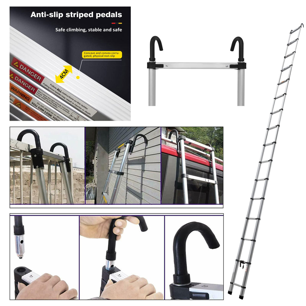 20FT Aluminum Telescoping Ladder with Roof Hooks, 330lbs Capacity C534
