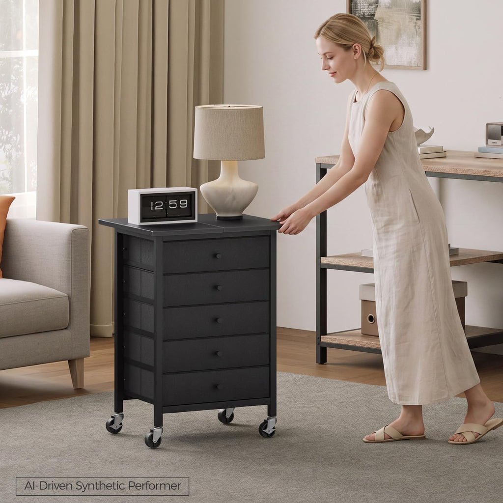 Black 5 Drawer Rolling File Cabinet with Wheels G80497