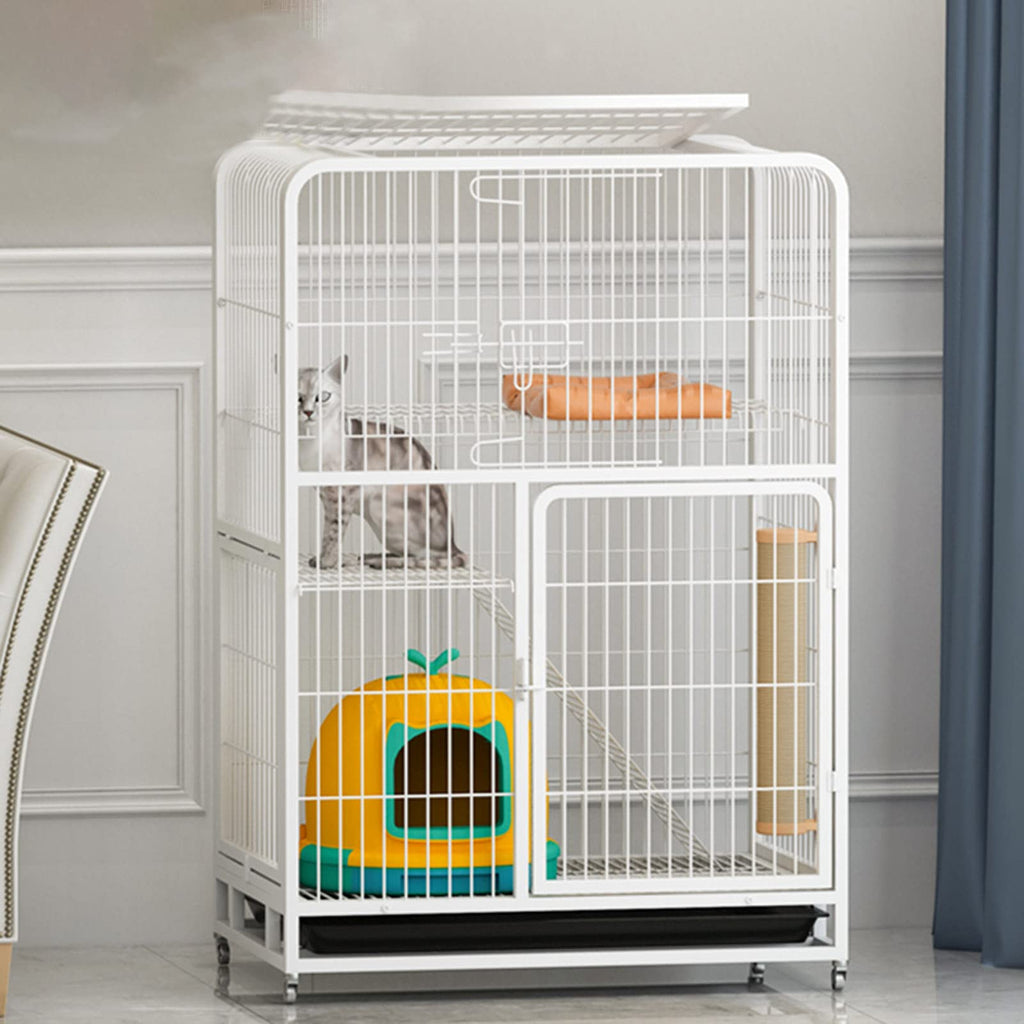 Large 3-Tier Metal Wire Cat Cage with Hammock and Casters D656