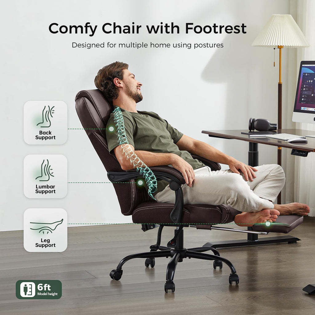 Big and Tall Office Chair with Footrest, Lumbar Support, Brown G99780