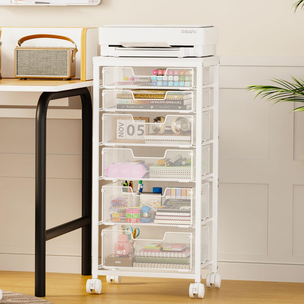 6 Drawers Rolling Utility Cart with Wooden Tabletop H437