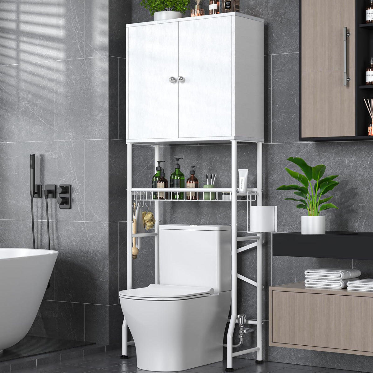 White 2-Door Over The Toilet Storage Cabinet U856134